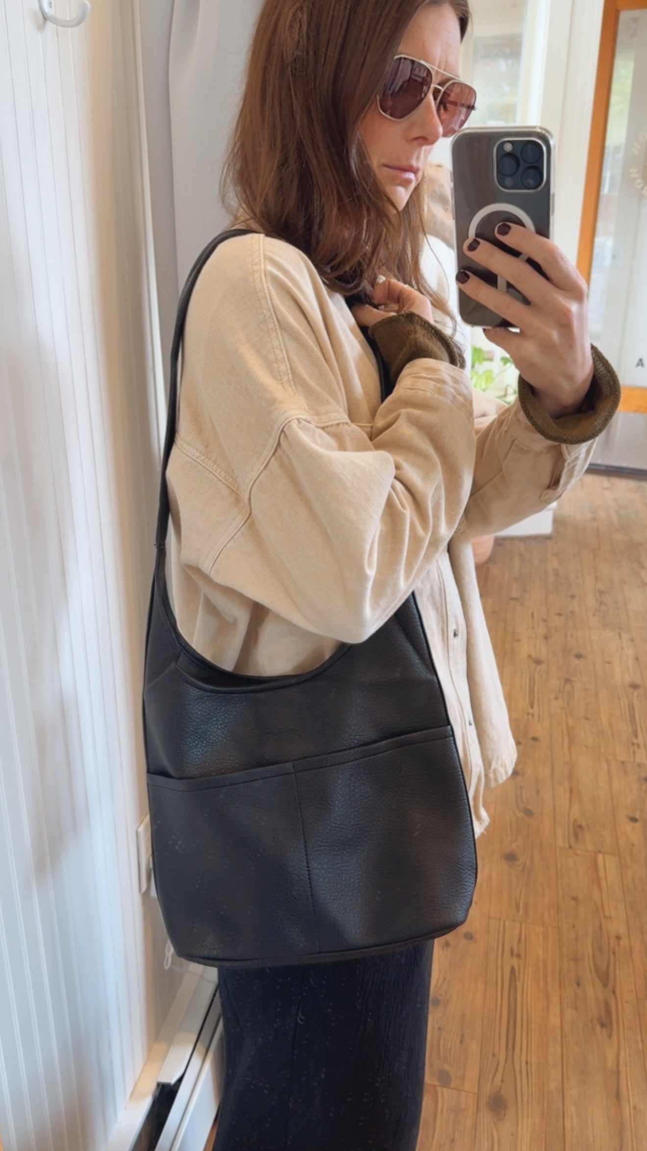 Melanie Front Pockets Microfiber Leather Shoulder Bag